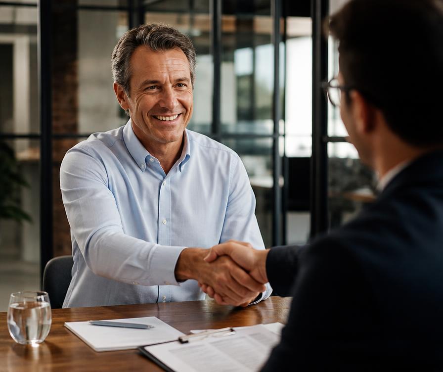 Candidate shaking hands with an interviewer at the end of a job interview